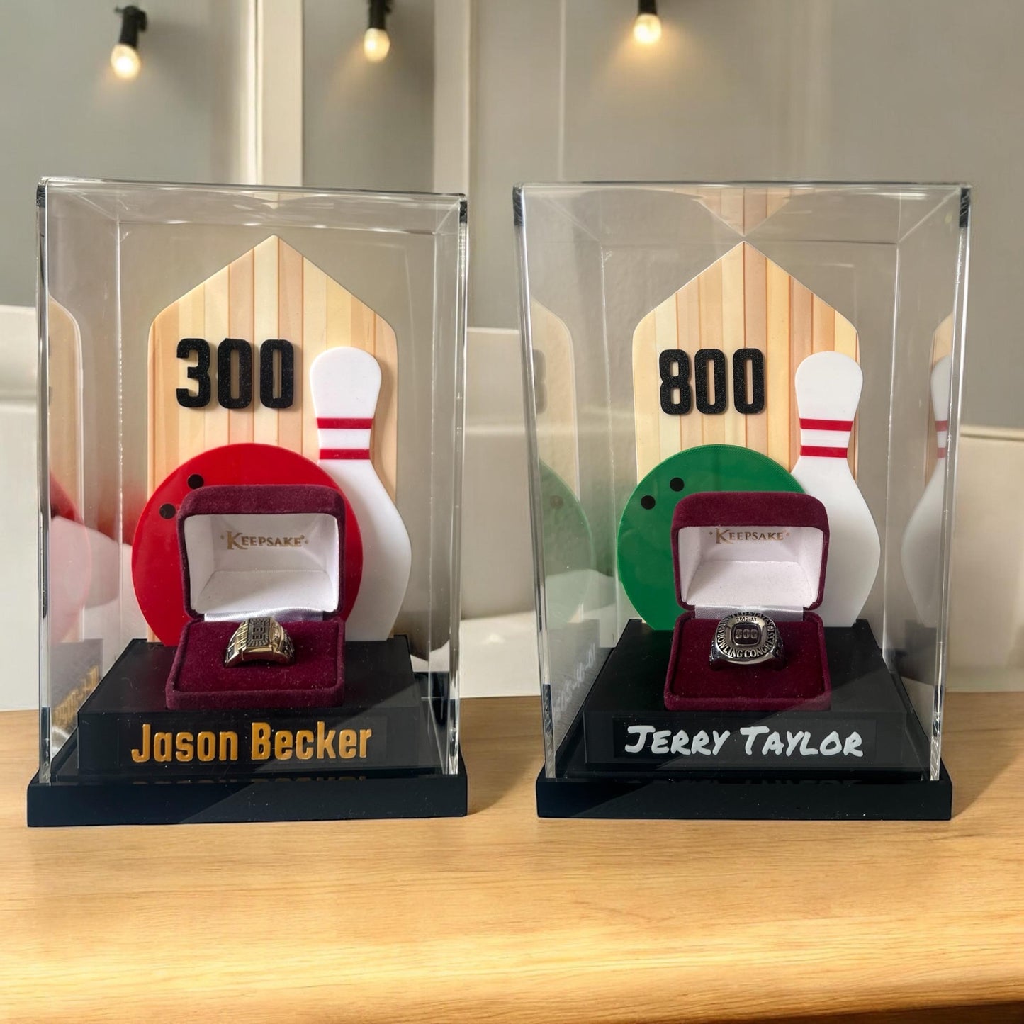Custom Bowling Achievement Ring Holder Display 300 Game/800 Series